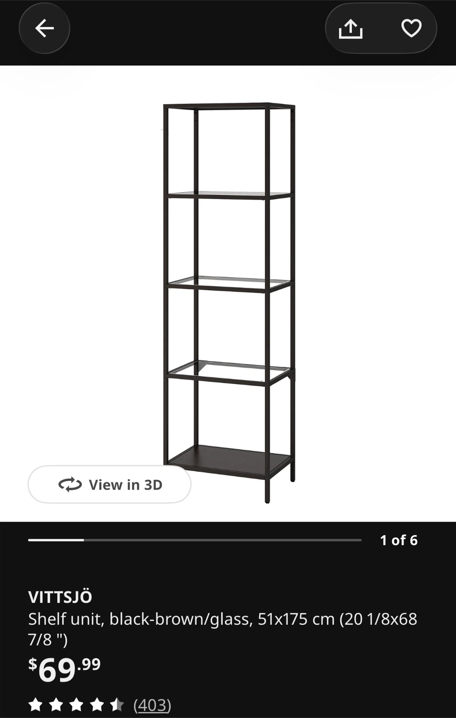 IKEA VITTSJÖ Shelf Unit 51cm by 36cm by 175cm - photo 5