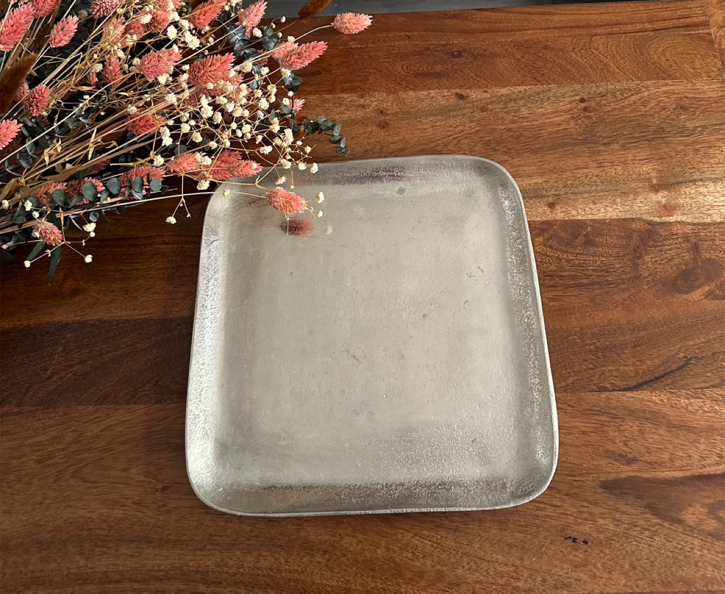 Square Silver-Tone Metal Tray