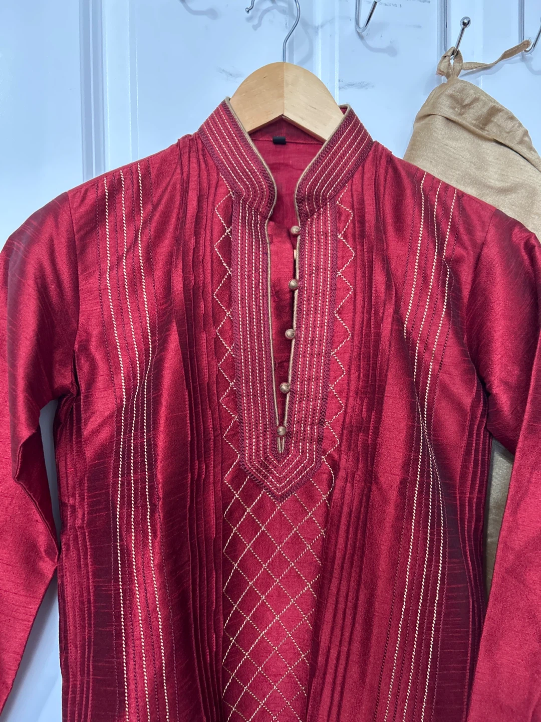 Kids Maroon Kurta with Gold Trousers