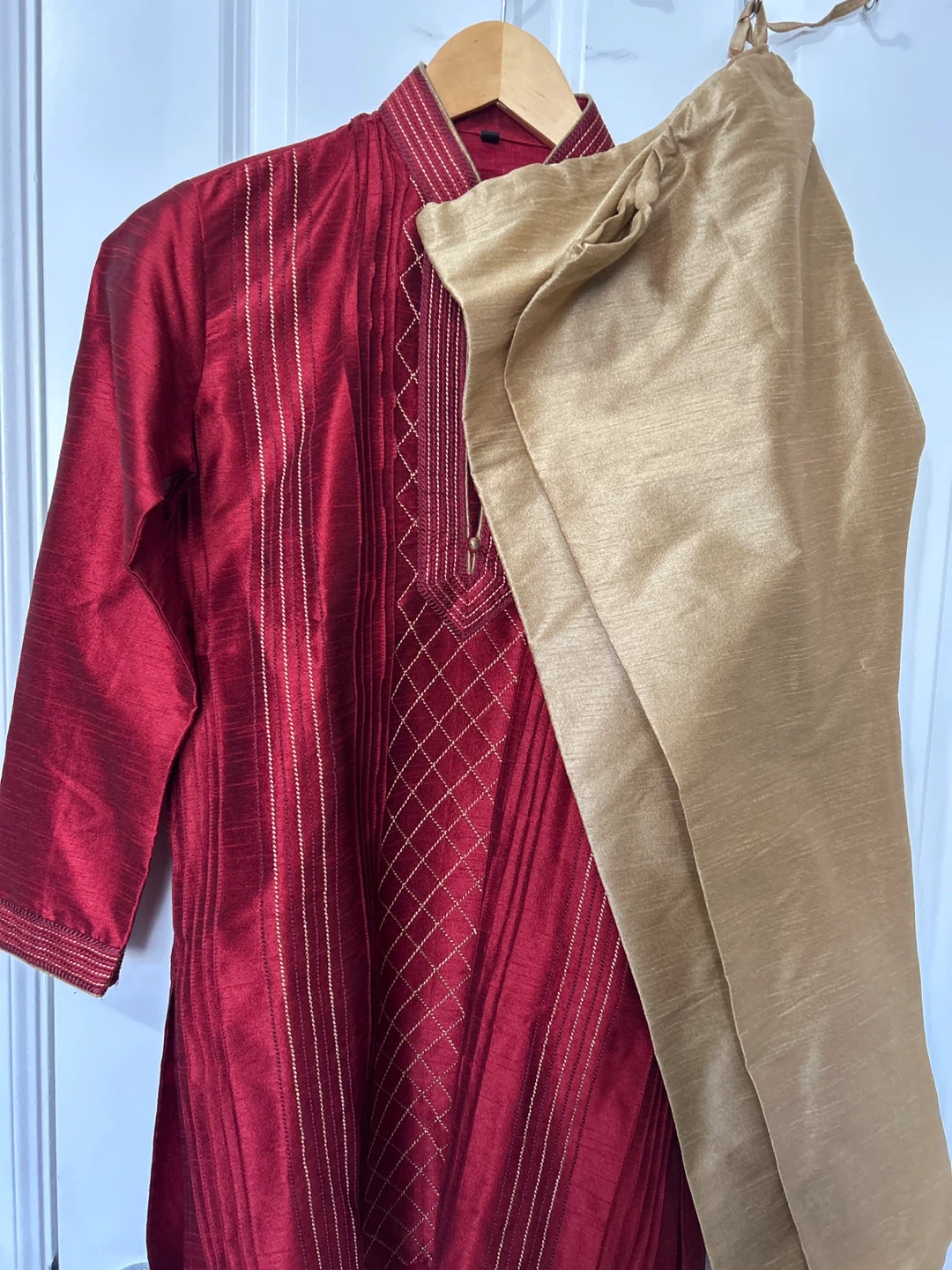 Kids Maroon Kurta with Gold Trousers - photo 2