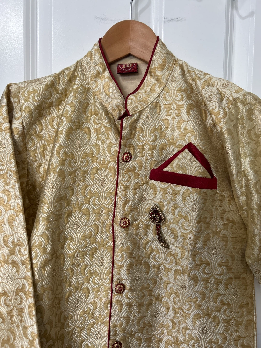 Traditional Men's Kurta Set - Gold and Maroon