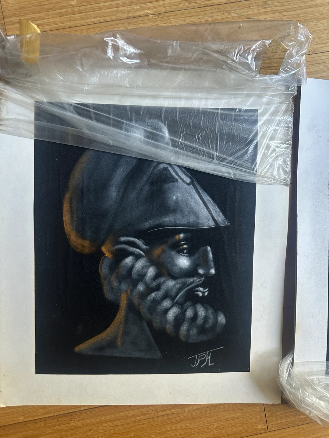 ORIGINAL VINTAGE GREEK PERICLES PORTAIT ANTIQUE VELVET PAINTING - photo 2