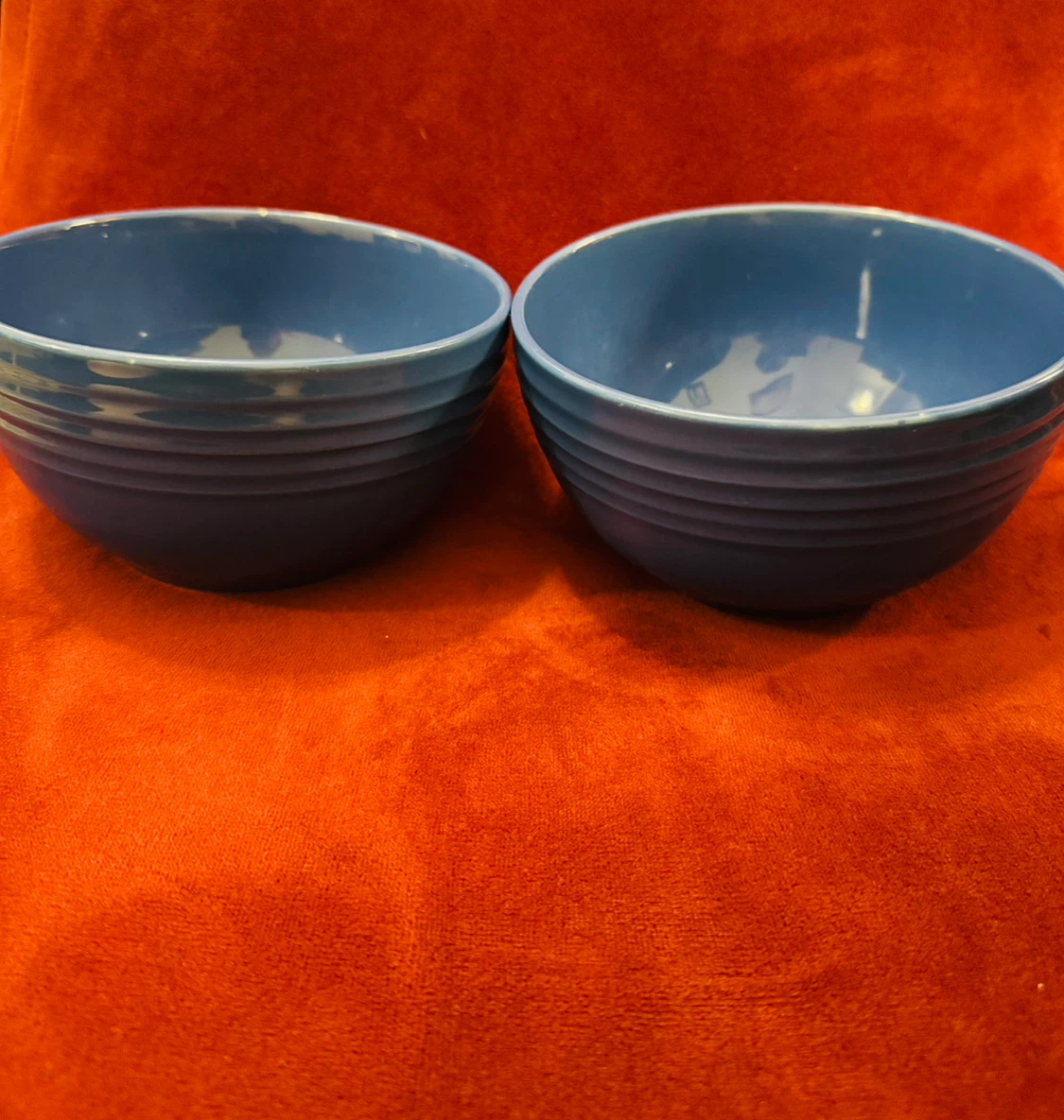 Set of 2 Blue Ribbed Bowls