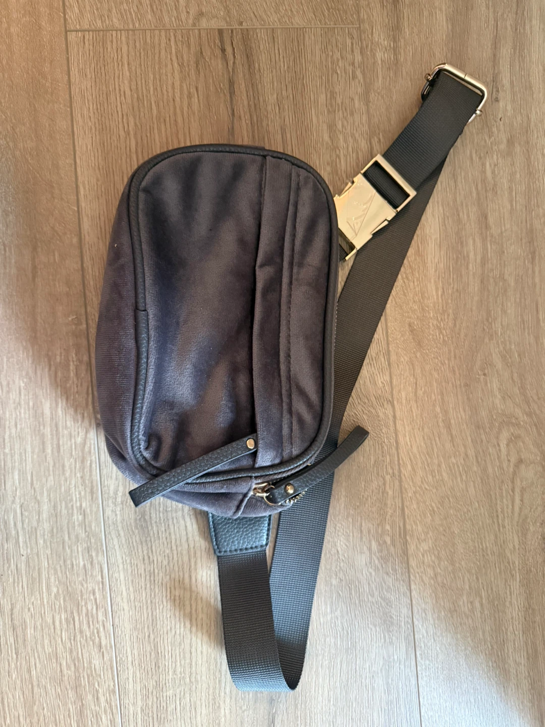 Grey Velvet Crossbody belt Bag