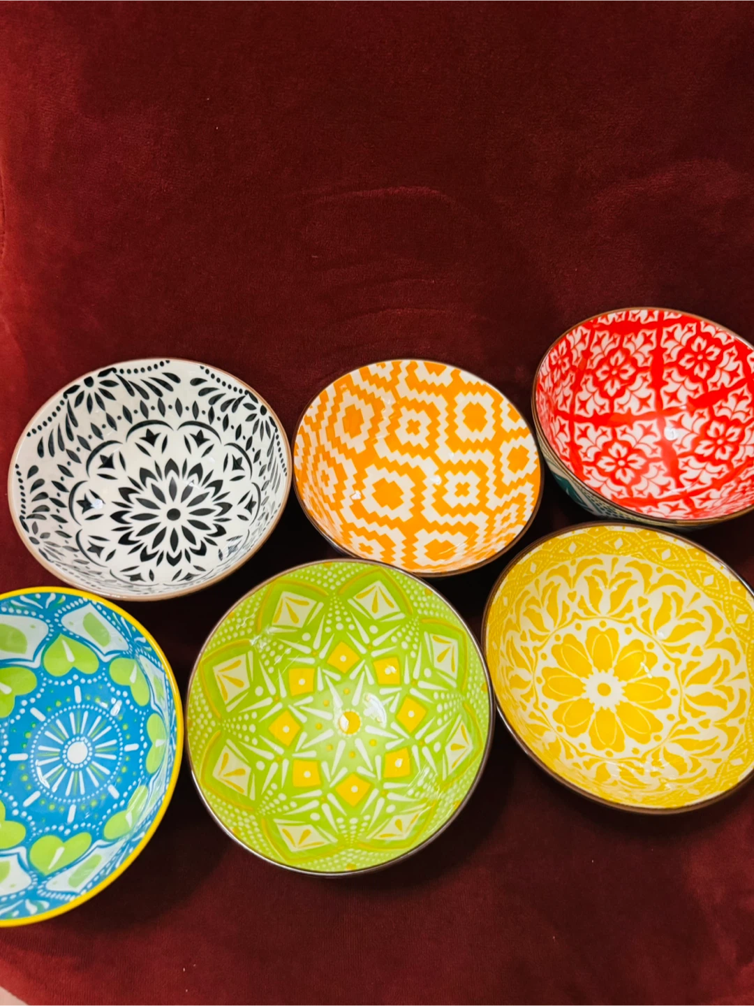 Set of 6 Colorful Patterned Ceramic Bowls - photo 2
