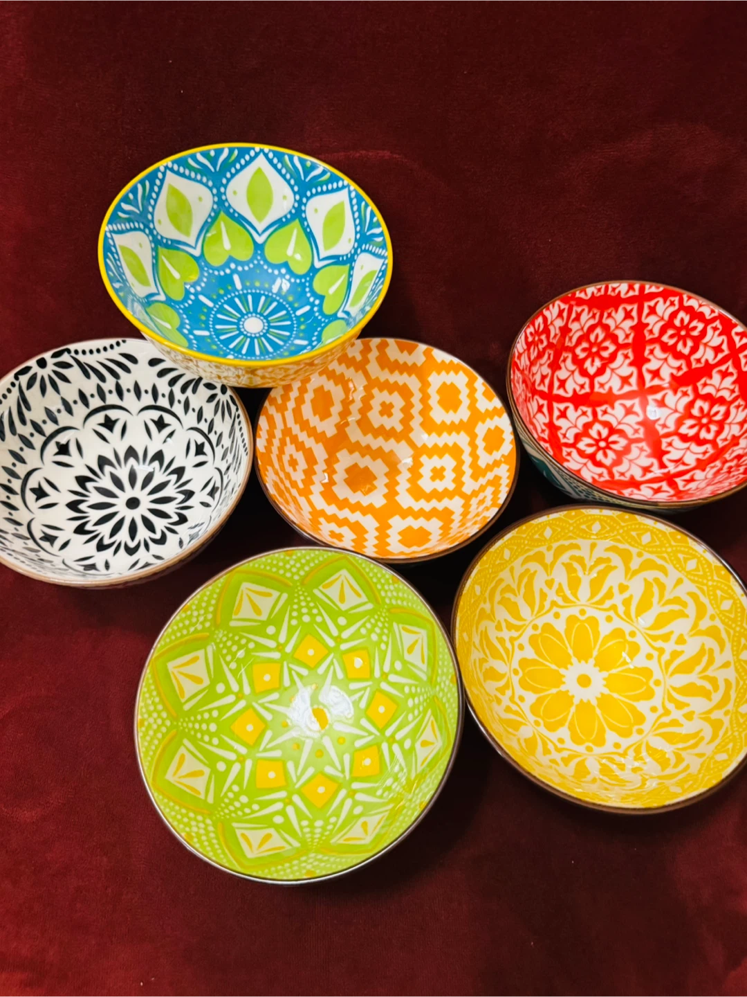 Set of 6 Colorful Patterned Ceramic Bowls - photo 3
