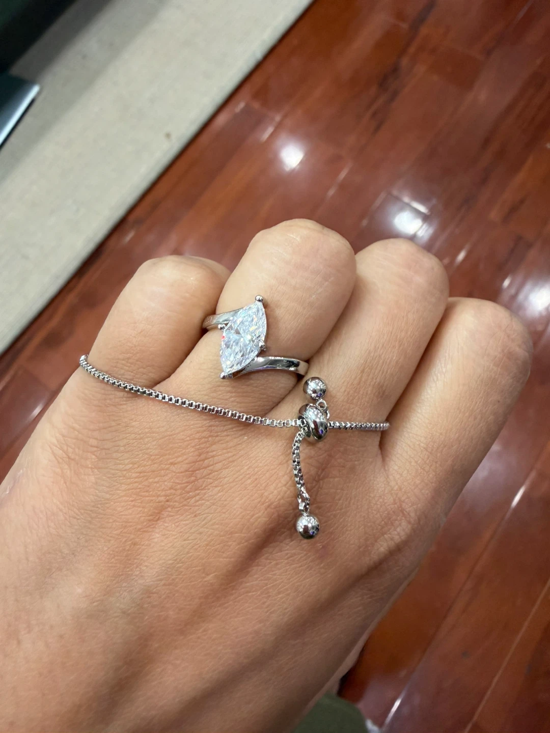Moissanite marquise ring and bracelet set - photo 3