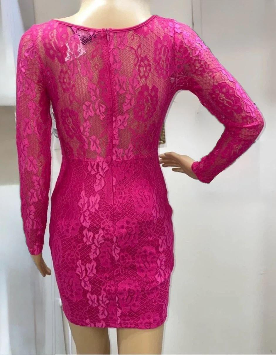 NAANAA Hot Pink Lace Long Sleeve Dress - photo 3