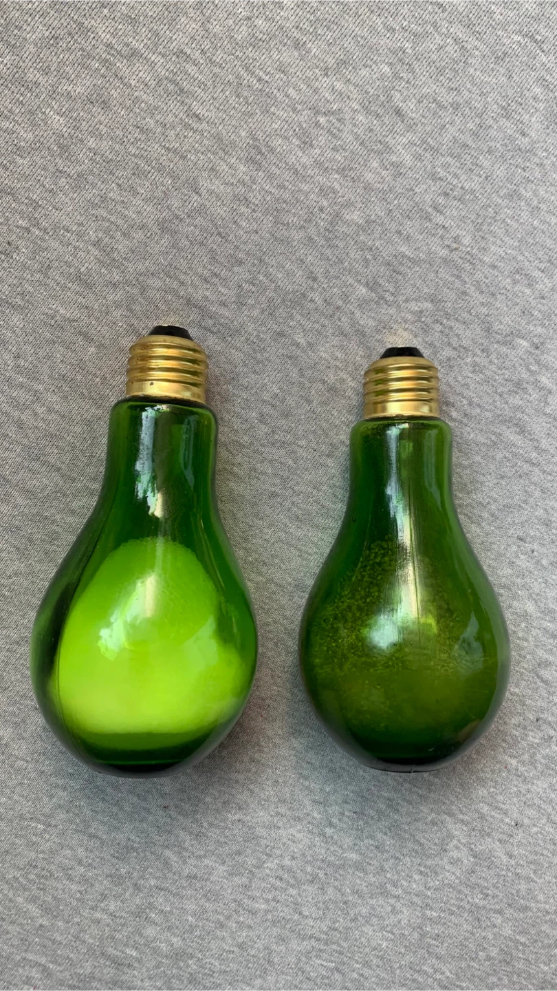 Vintage Green Glass Light Bulb Shaped Salt & Pepper Shakers