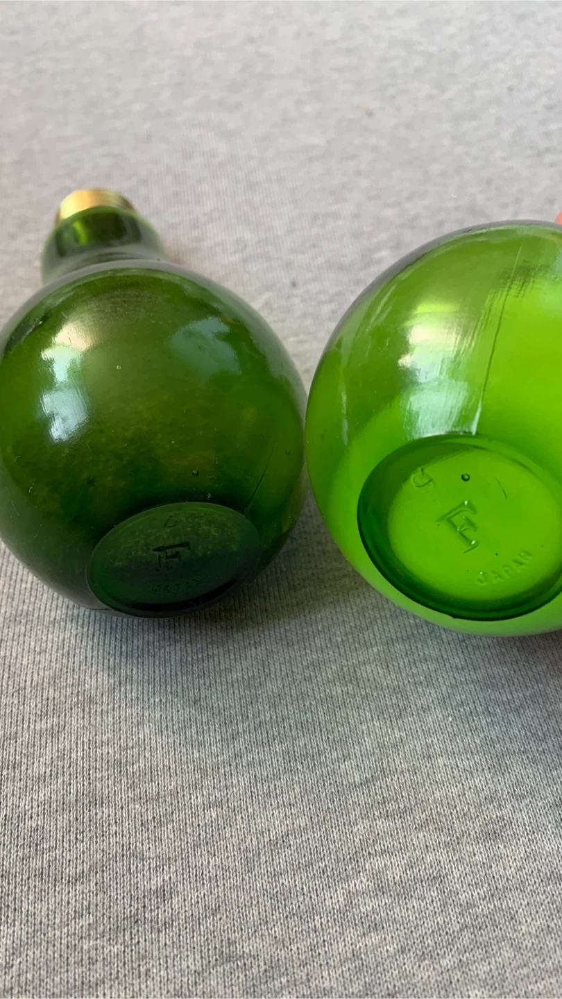Vintage Green Glass Light Bulb Shaped Salt & Pepper Shakers - photo 3