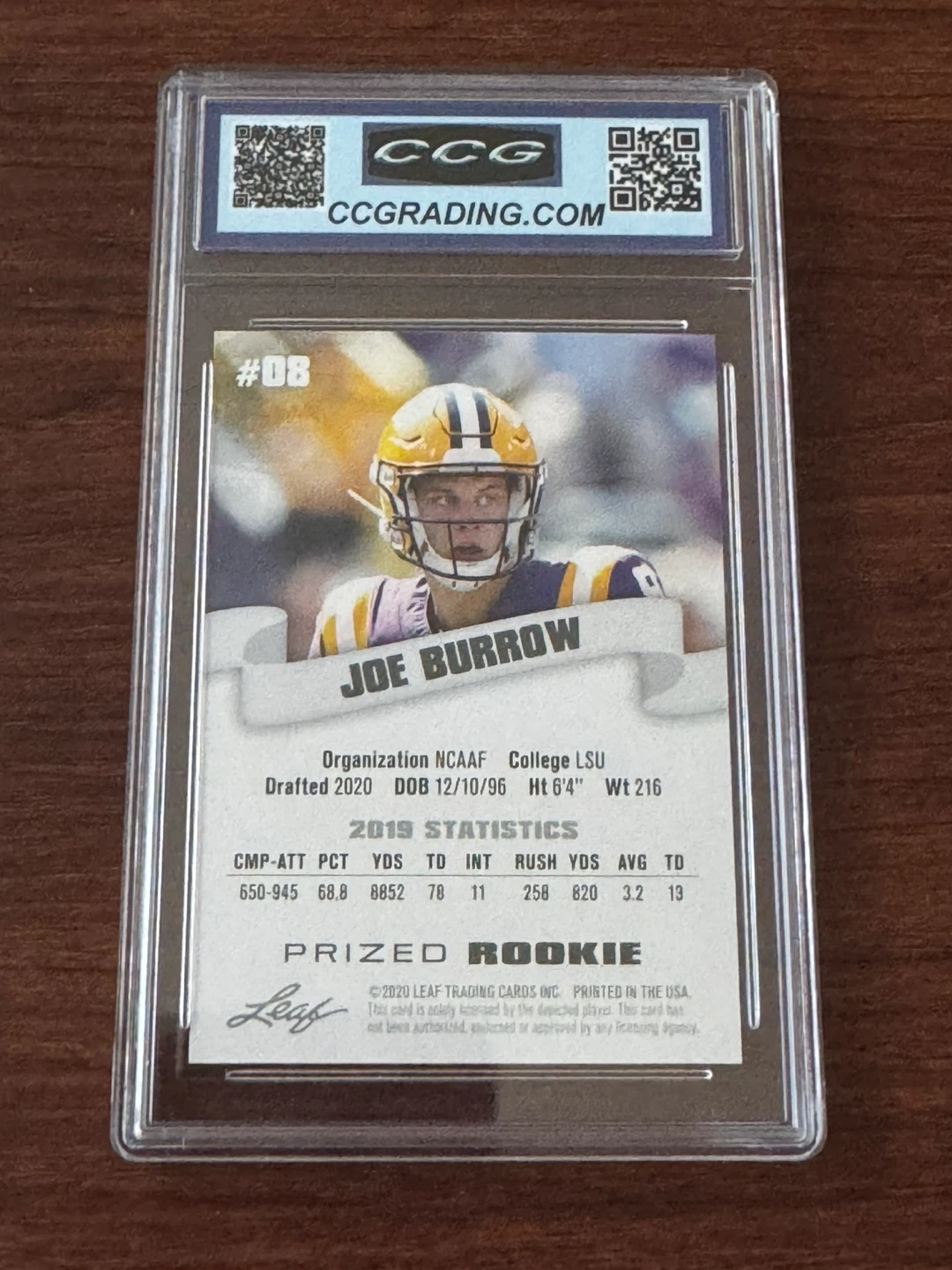 Joe Burrow 2020 Leaf Prized Rookie Card #08 - photo 2