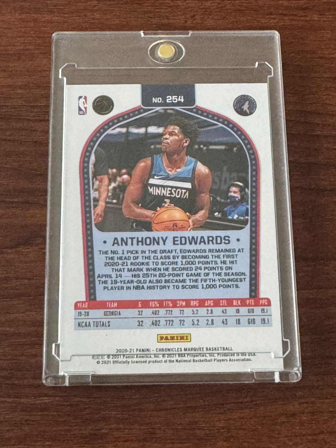 2020-21 Panini Marquee Anthony Edwards Rookie Card - photo 2