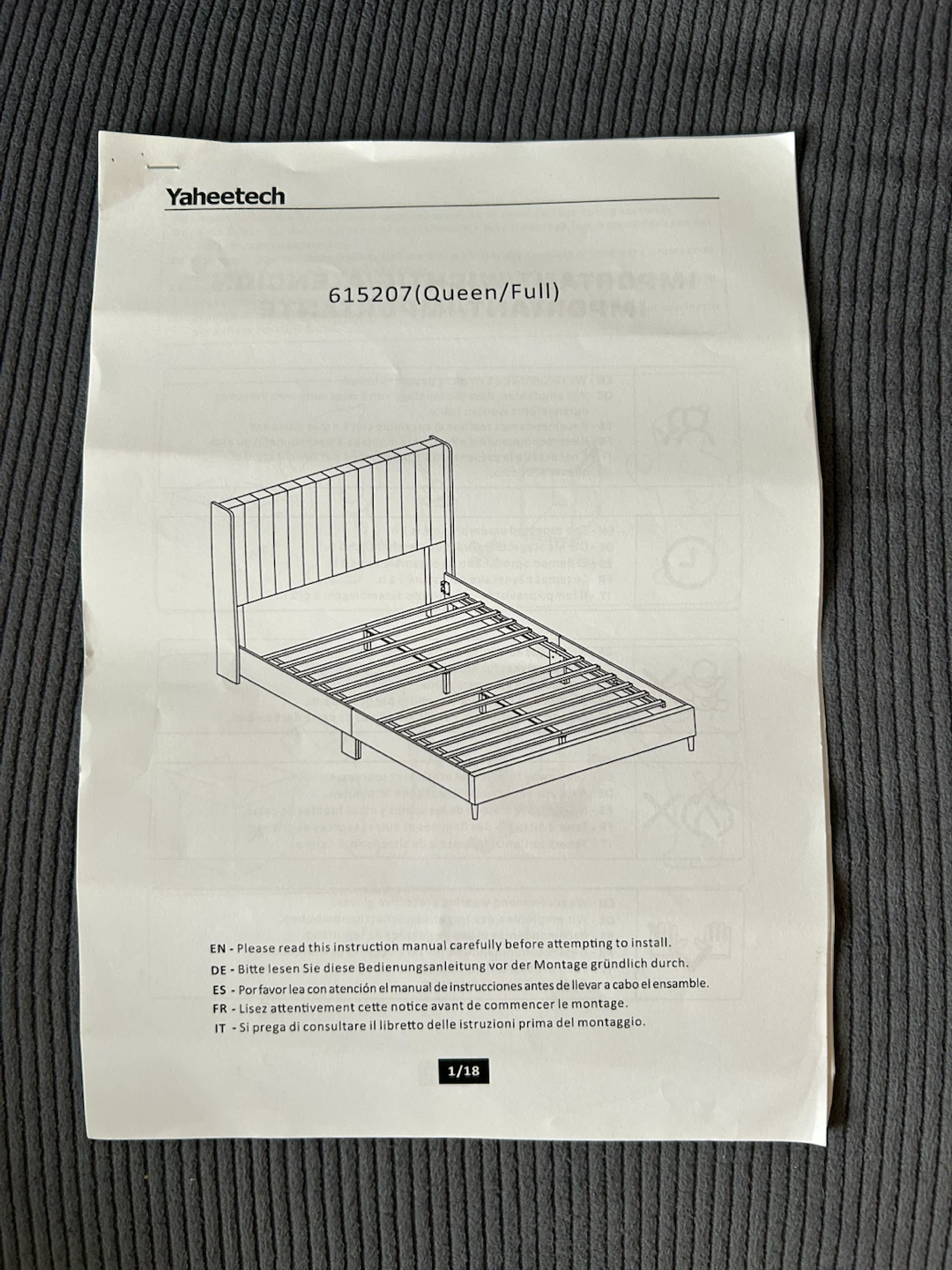 Yaheetech Queen/Full Upholstered Bed Frame