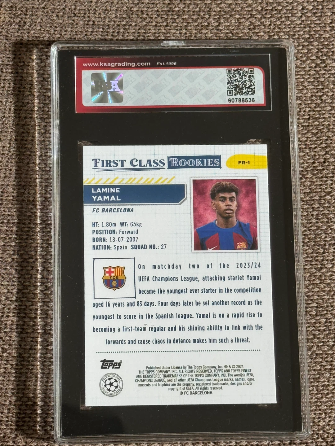 2023-24 Topps Finest Lamine Yamal Rookie Card KSA 9.5 - photo 2