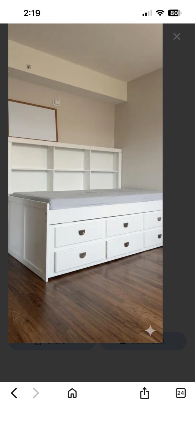 Twin Captain pull out drawer bed attached shelf