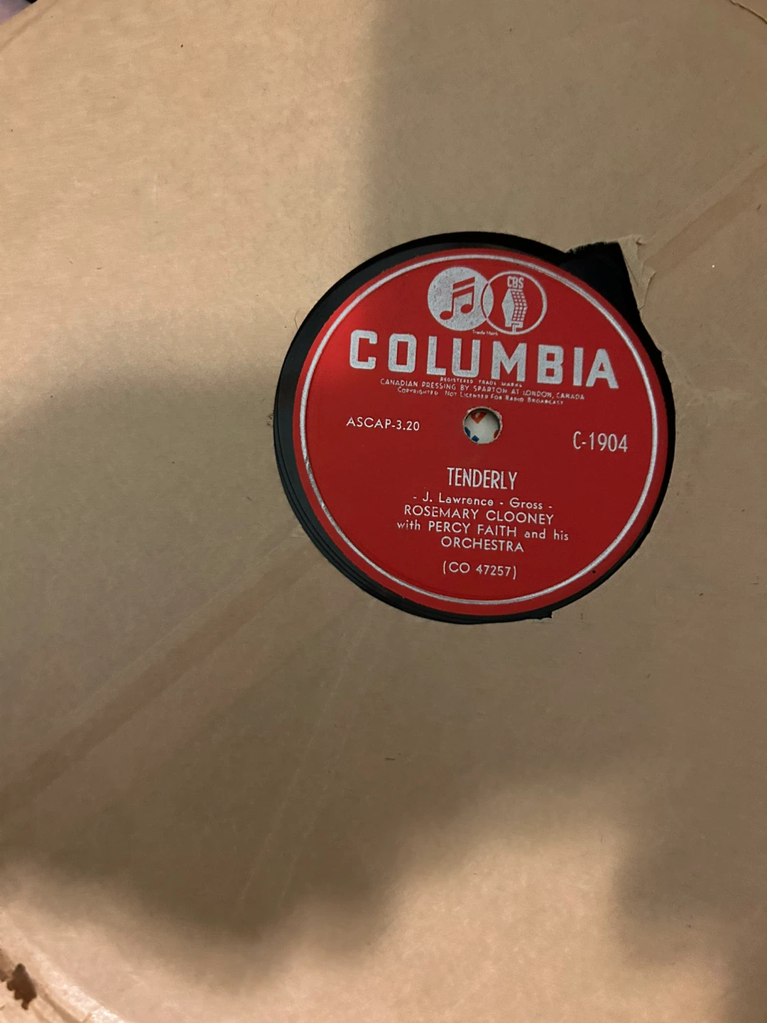 Rosemary Clooney Tenderly Columbia Vinyl Record