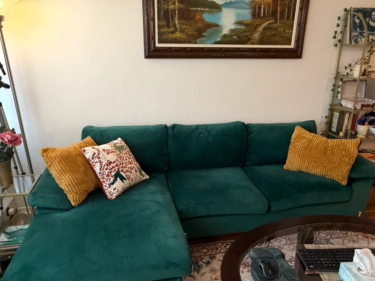 Emerald Green Velvet Sectional Sofa - photo 2