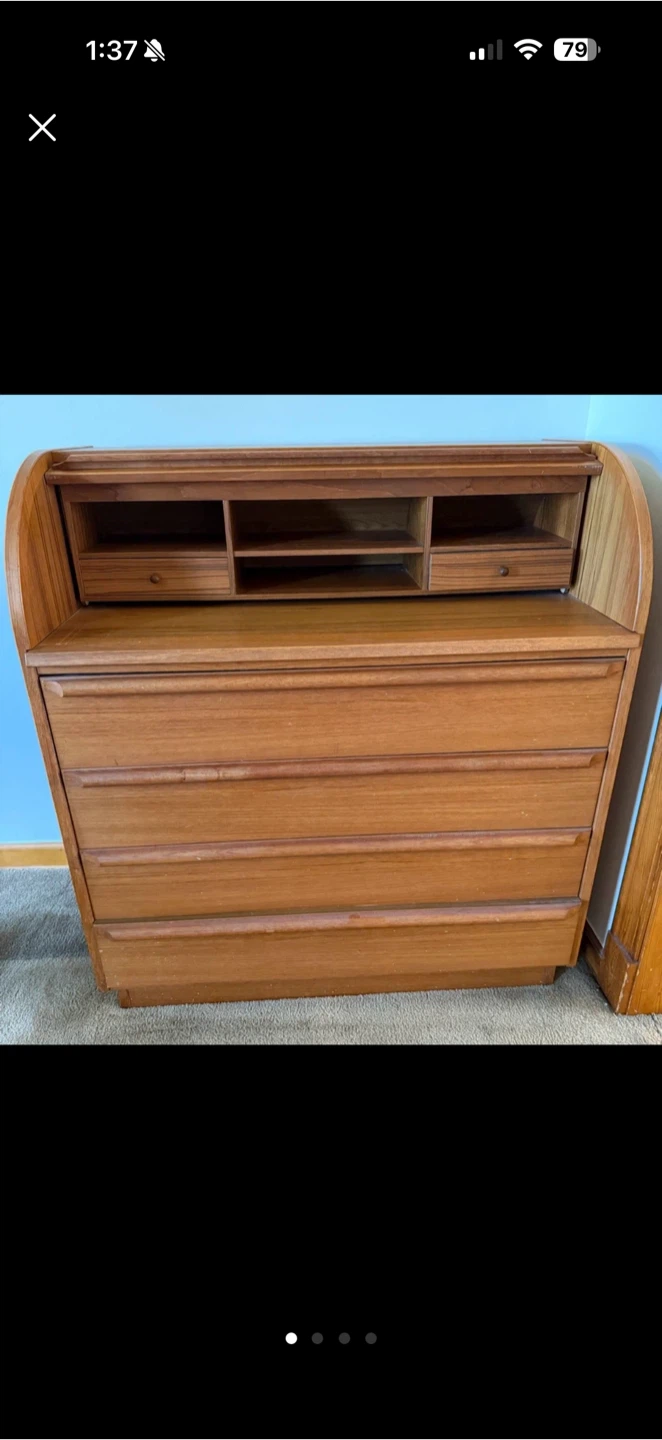 Mid-Century Modern Teak Roll Top Desk