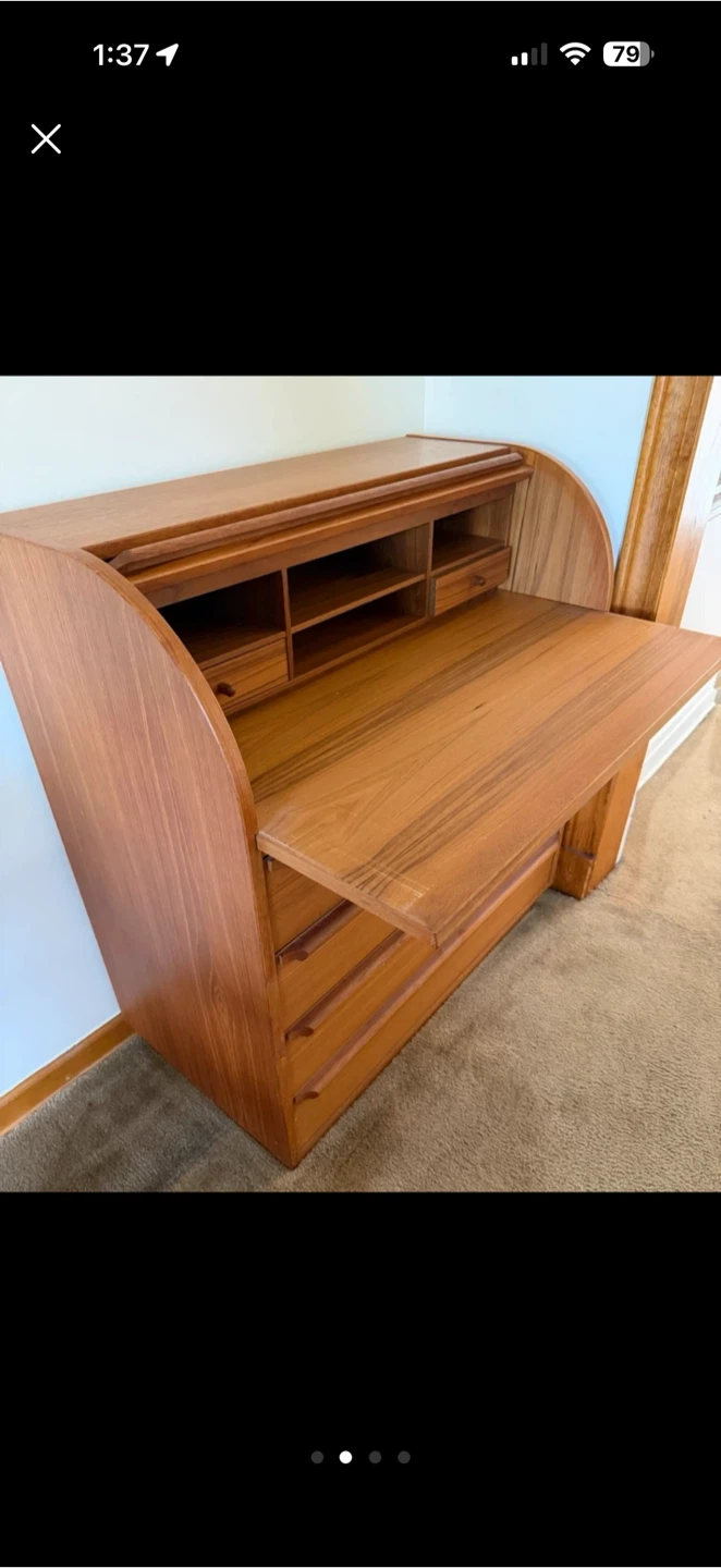 Mid-Century Modern Teak Roll Top Desk - photo 2