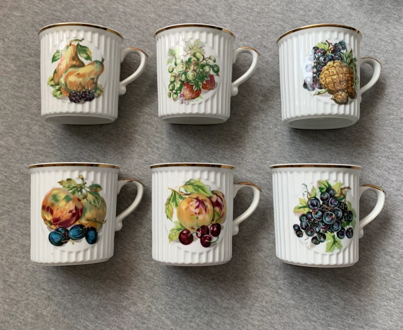 Set of 6 Made in Japan Fruit Pattern Mugs