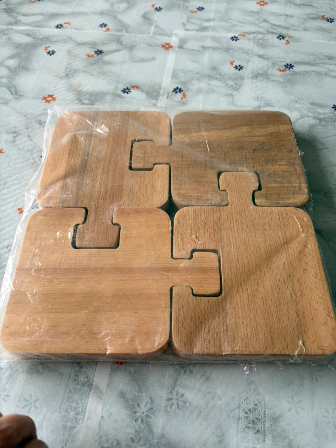 4-Piece Wooden Puzzle Serving Tray Set - photo 3