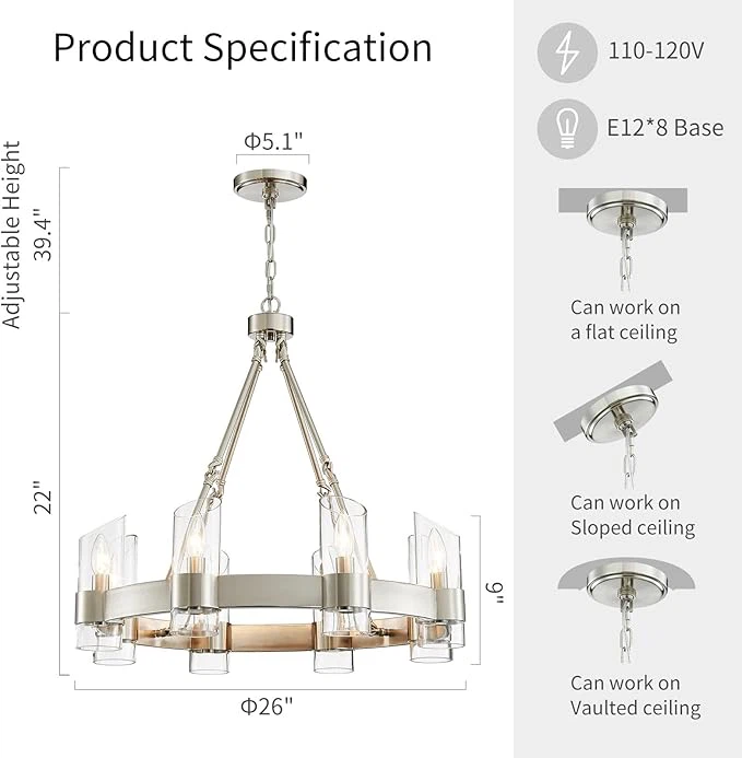 Wagon Wheel Chandelier 8-Light with Clear Glass - photo 4