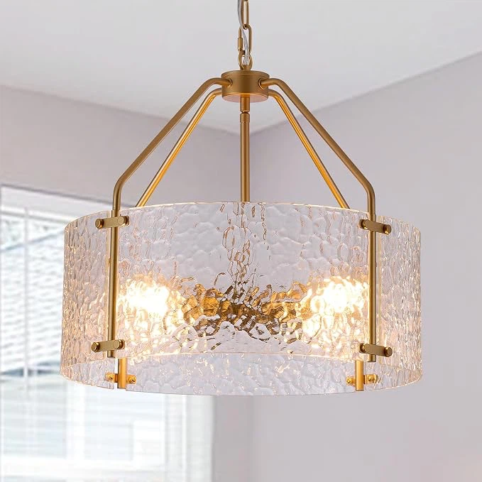 Glass Drum Gold Chandelier for Dining Room 18''