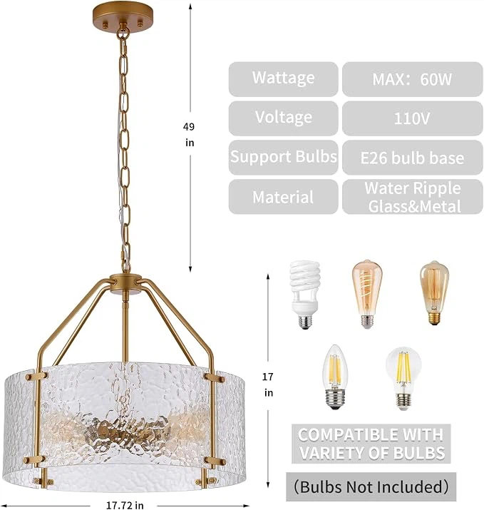 Glass Drum Gold Chandelier for Dining Room 18'' - photo 2