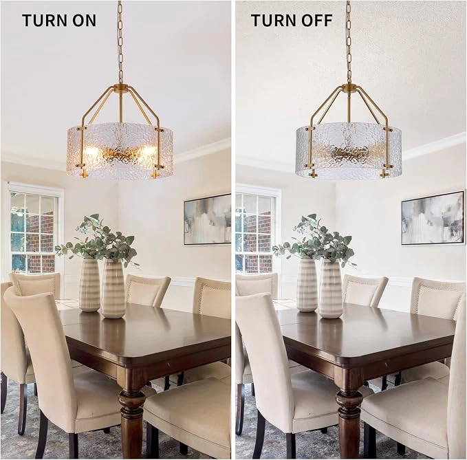 Glass Drum Gold Chandelier for Dining Room 18'' - photo 3