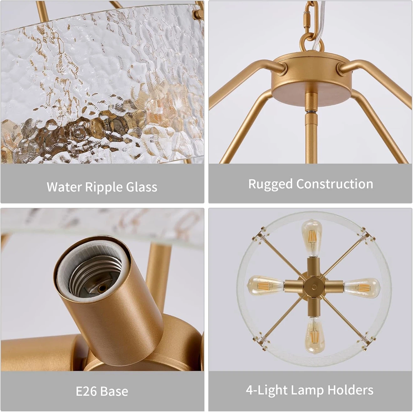 Glass Drum Gold Chandelier for Dining Room 18'' - photo 5