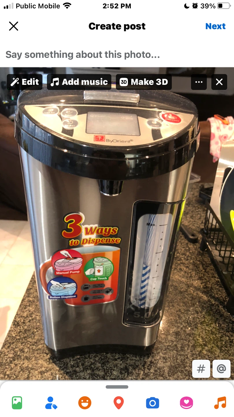 ByOrient 5.0L Hot Water 3‑Way Dispense, Digital Controls