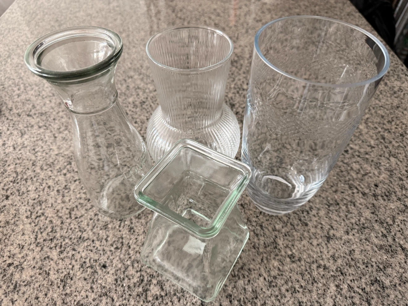 Set of 4 Assorted Glass Vases