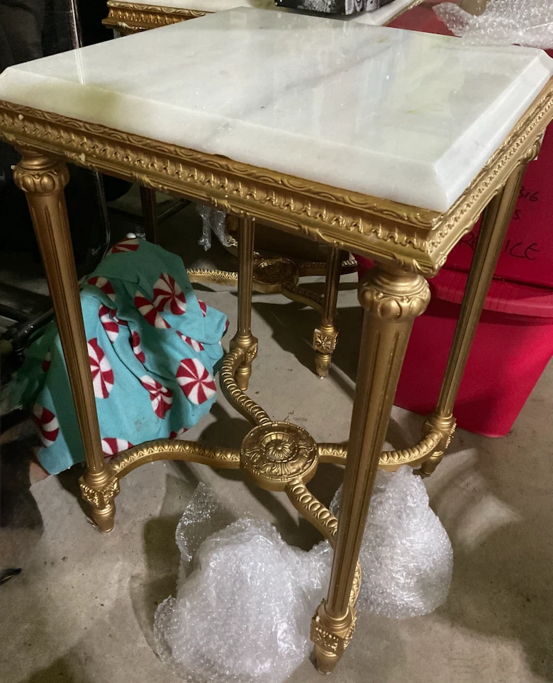 Vintage Gold and Marble Side Tables