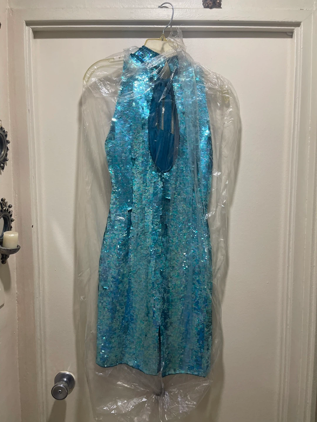 Bright blue sequin cocktail dress - photo 2
