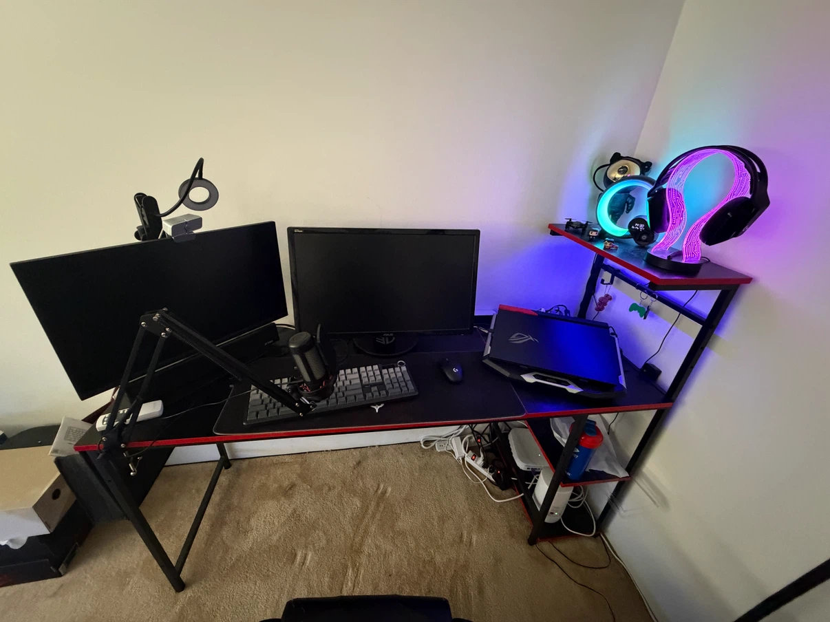 Gaming Desk with Side Shelves and RGB