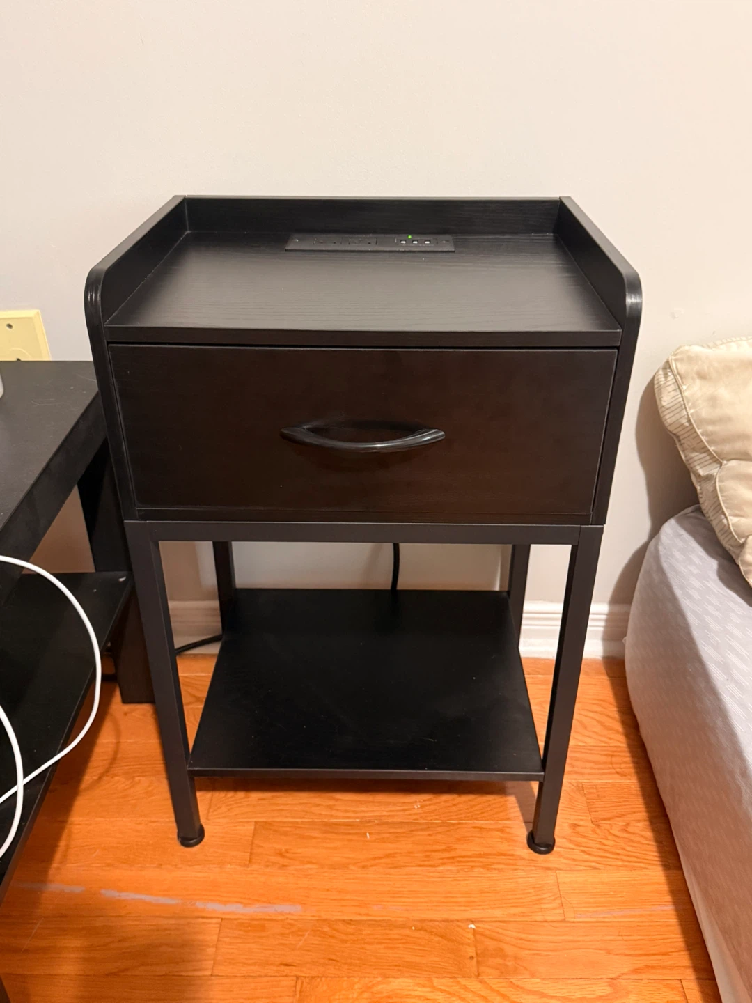 Black Nightstand with Charging Station