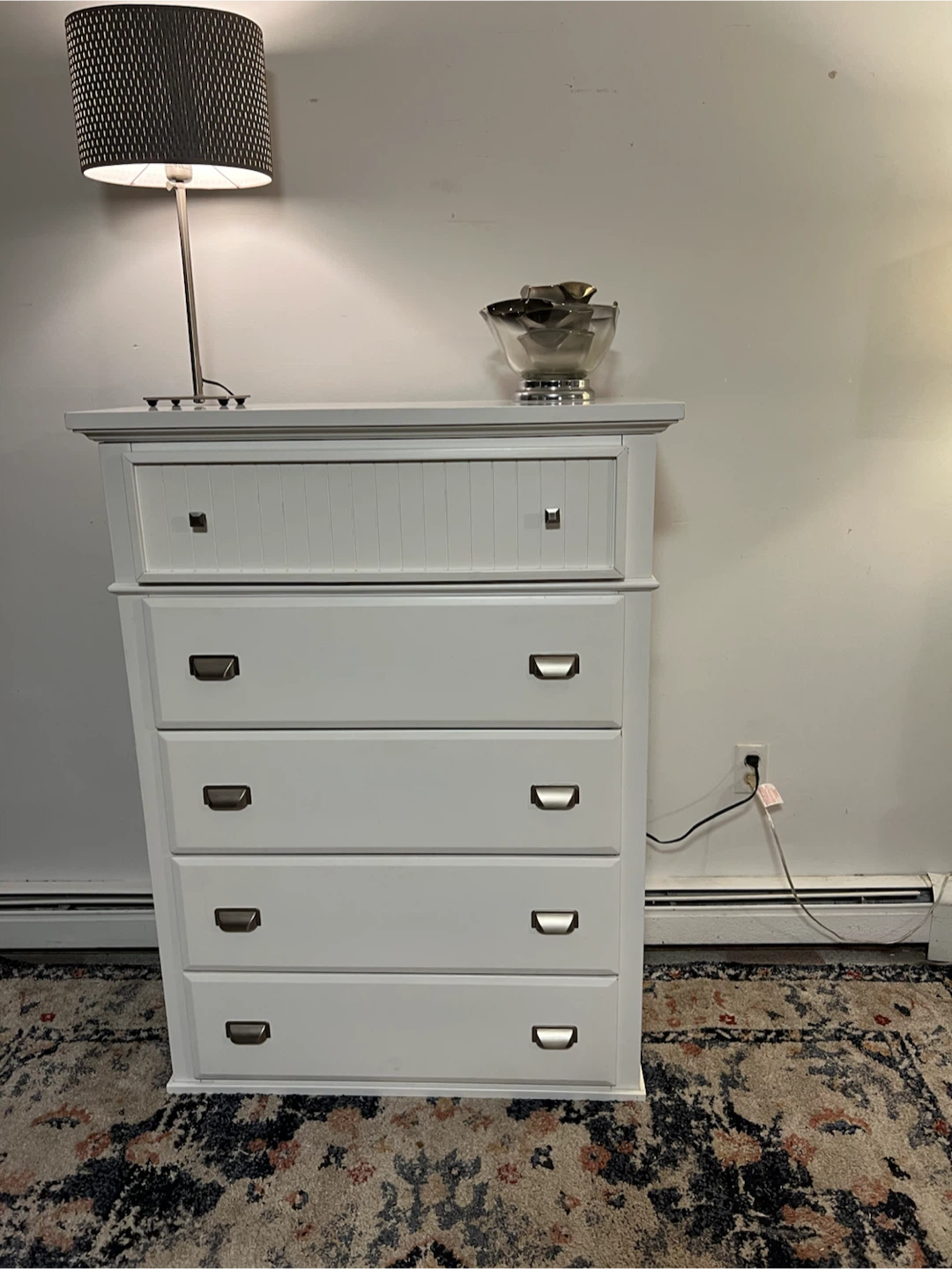 White Five-Drawer Dresser Top Mirror & Storage - Delivery Extra