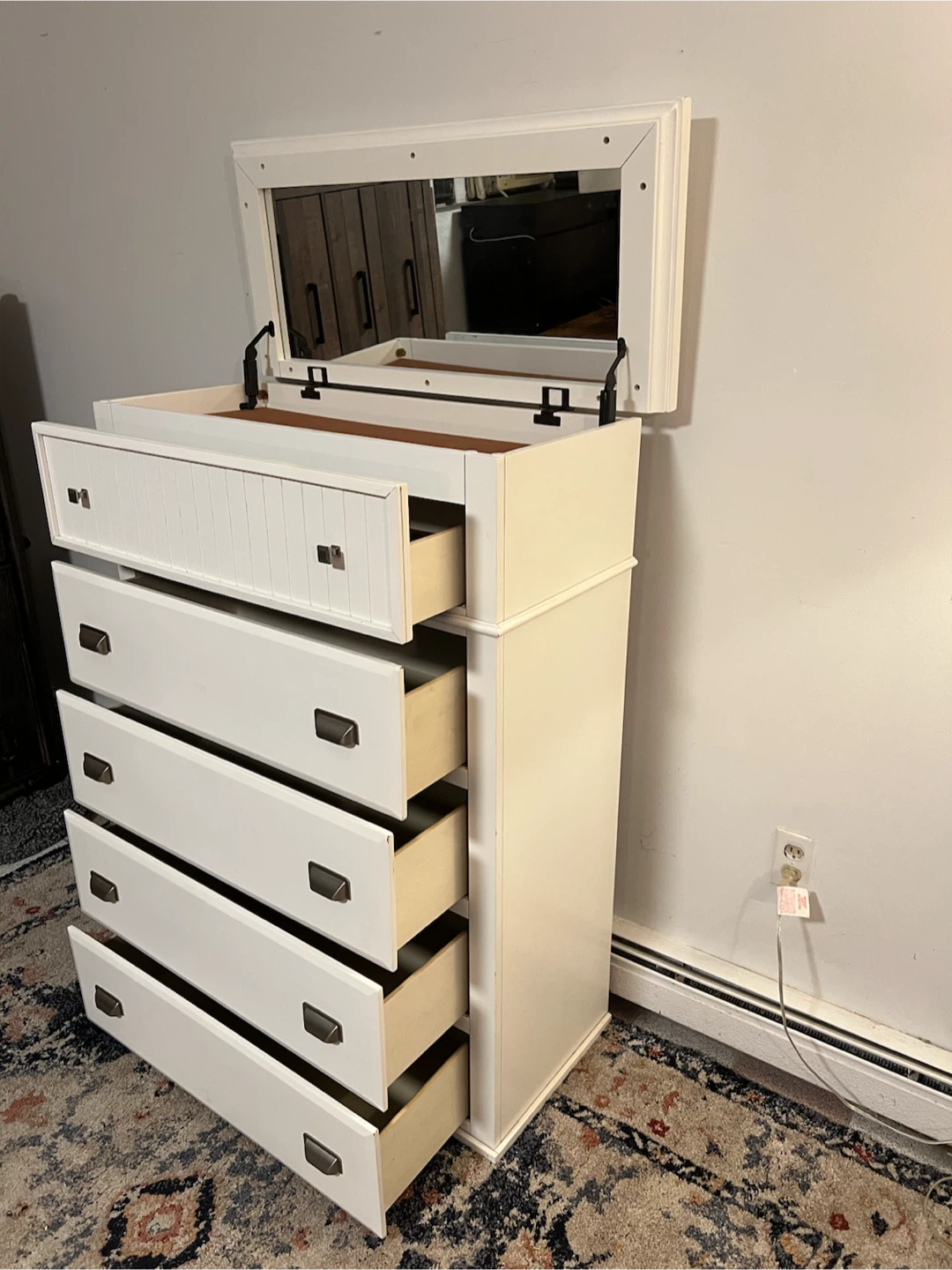 White Five-Drawer Dresser Top Mirror & Storage - Delivery Extra - photo 2