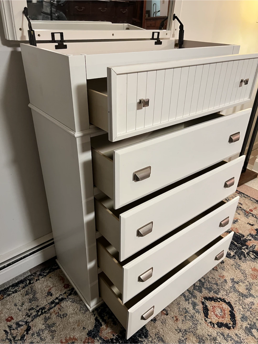 White Five-Drawer Dresser Top Mirror & Storage - Delivery Extra - photo 3