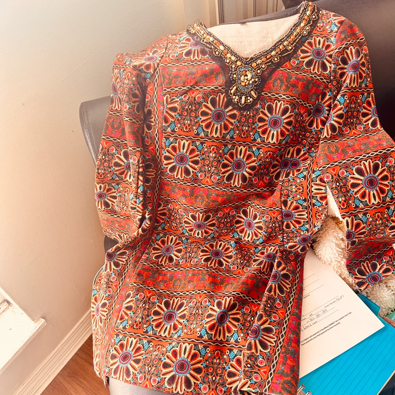 Beaded Patterned Tunic Top