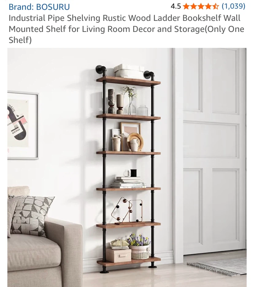 Industrial Pipe Shelving Rustic Wood Ladder Bookshelf