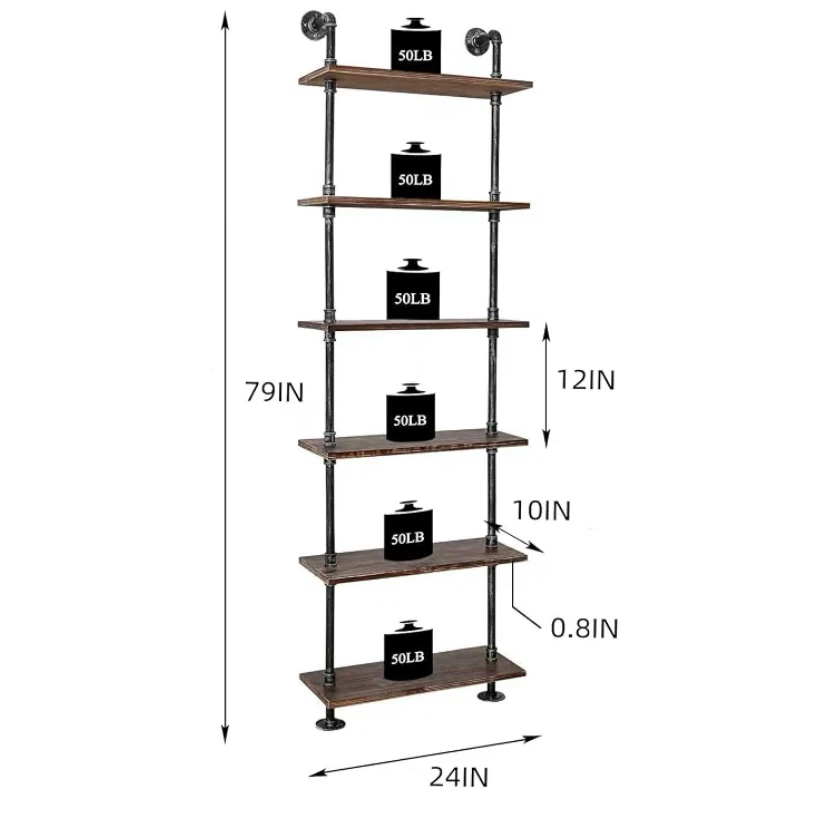 Industrial Pipe Shelving Rustic Wood Ladder Bookshelf - photo 2