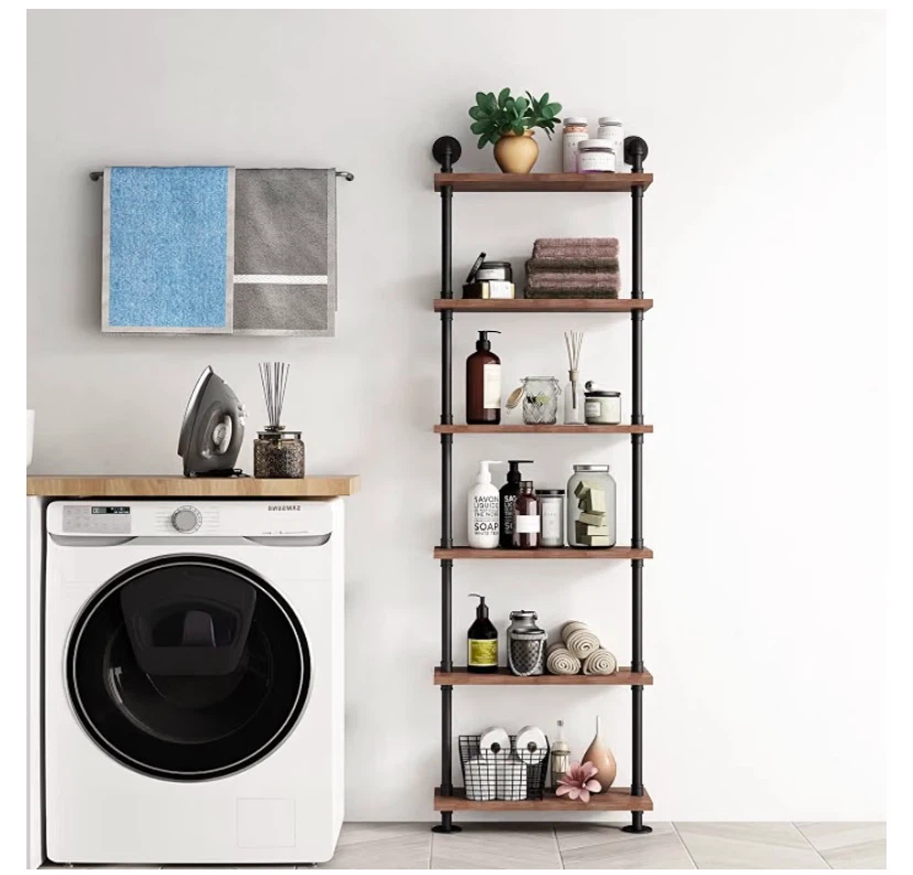 Industrial Pipe Shelving Rustic Wood Ladder Bookshelf - photo 3