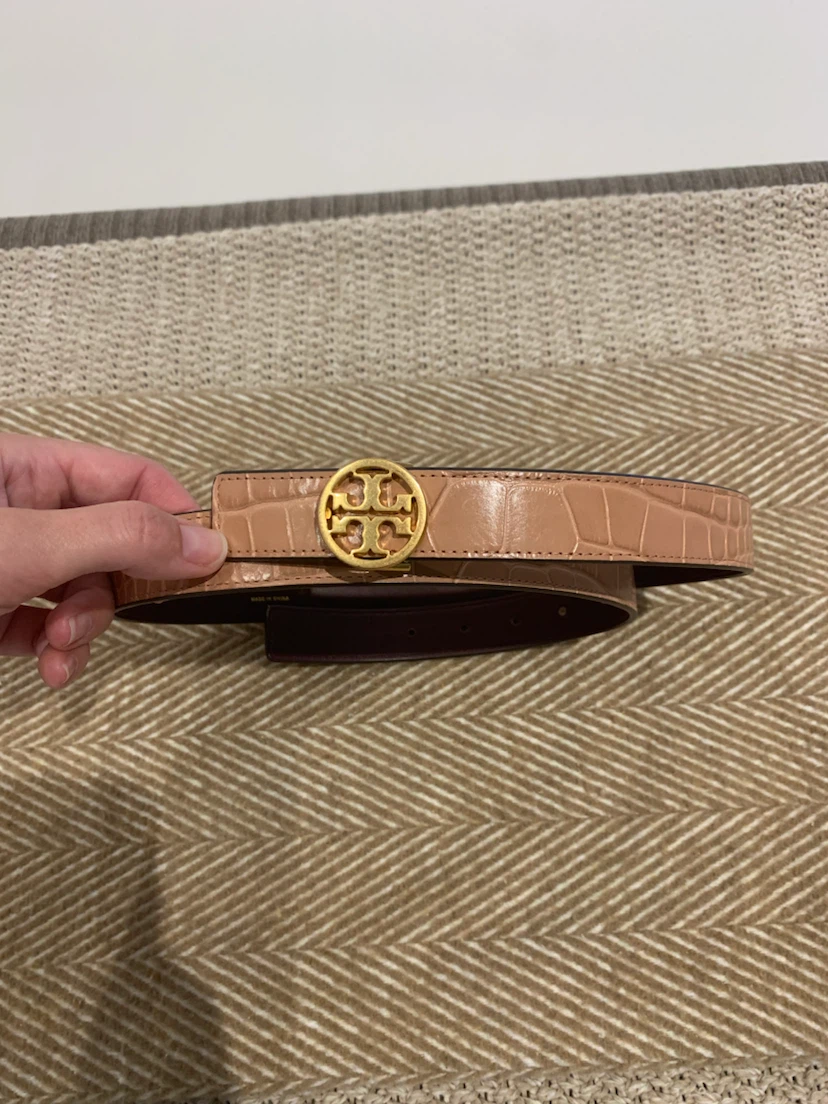 Tory Burch Belt - 1” Embossed Croc Logo Belt