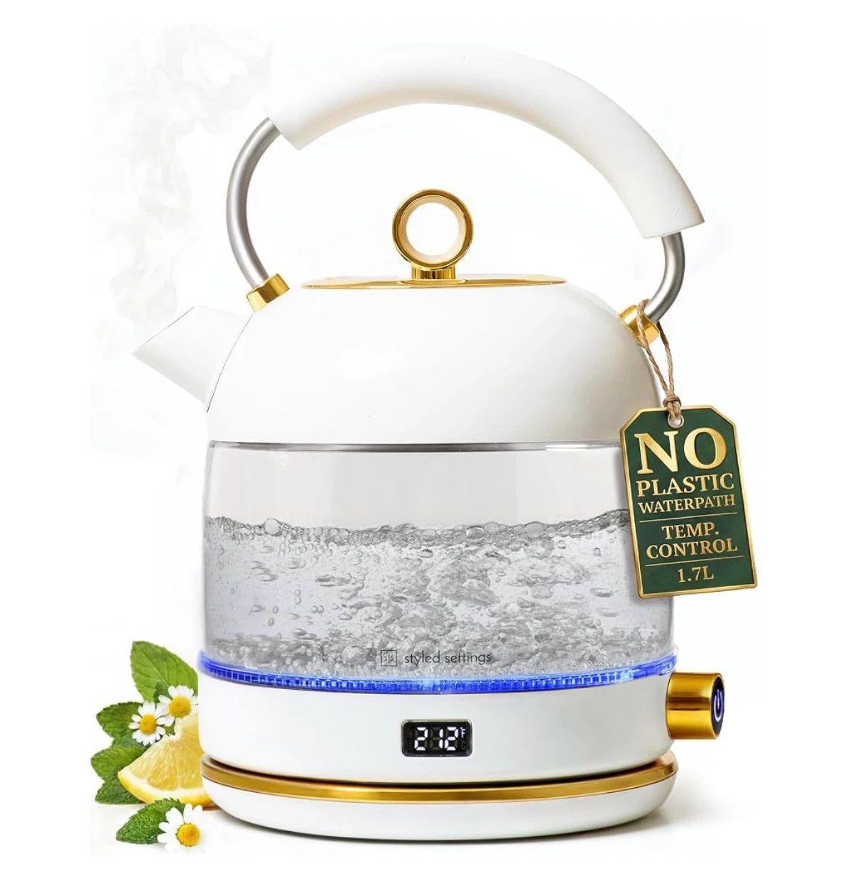 Styled Settings White Electric Kettle with Temperature Control