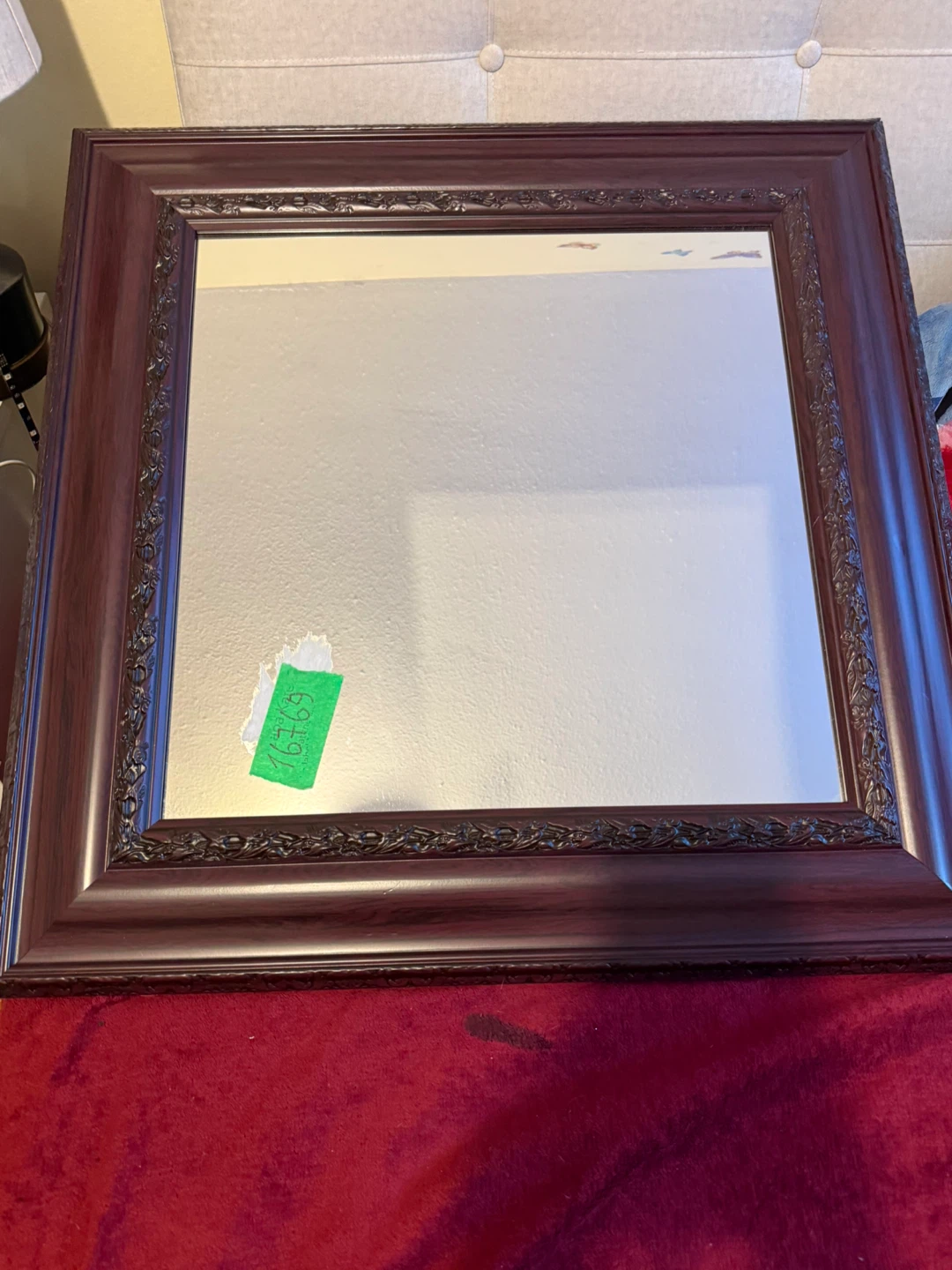 Large Square Wall Mirror with Ornate Frame