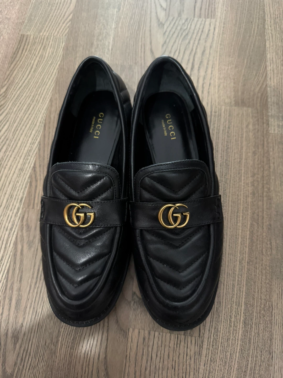 Authentic Gucci GG Marmont Matelassé Loafers Black