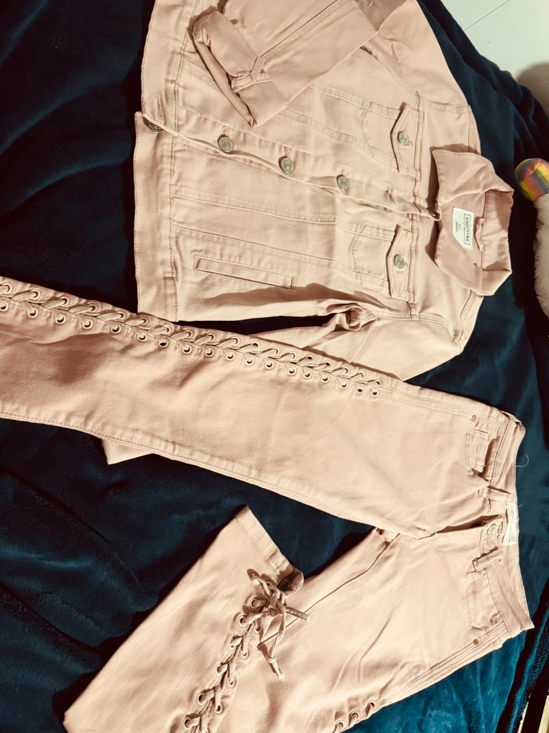 EIGHTYTWO Pink Denim Jacket and Lace-Up Jeans Set