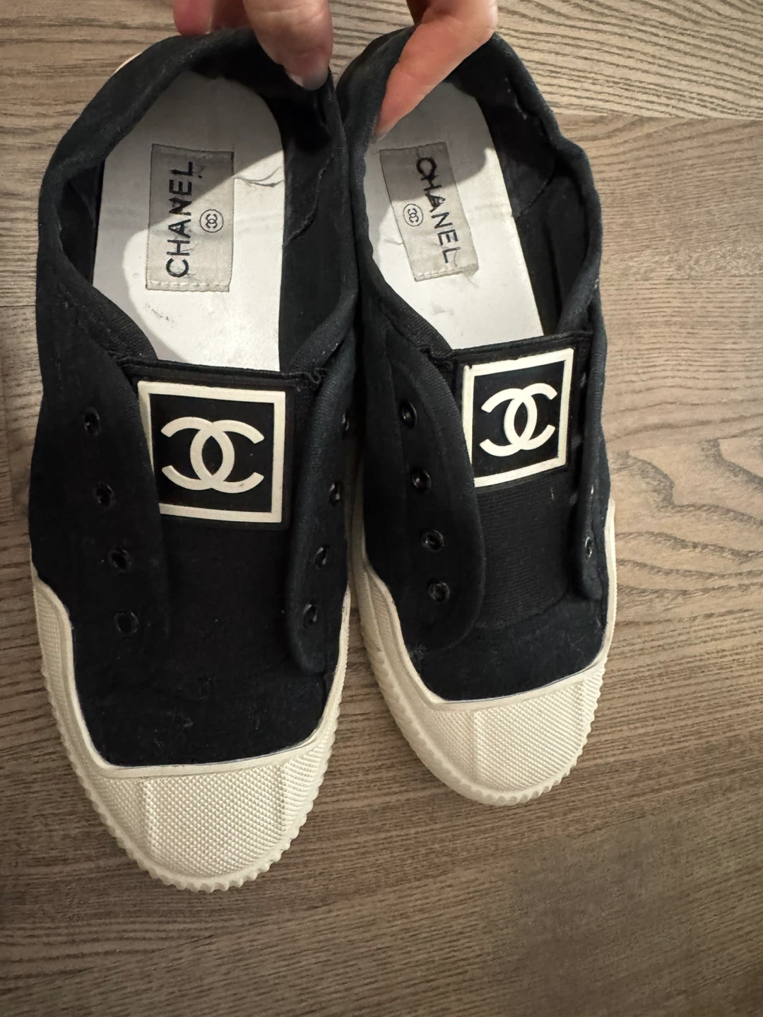 Size 7 Chanel black canvas sneakers