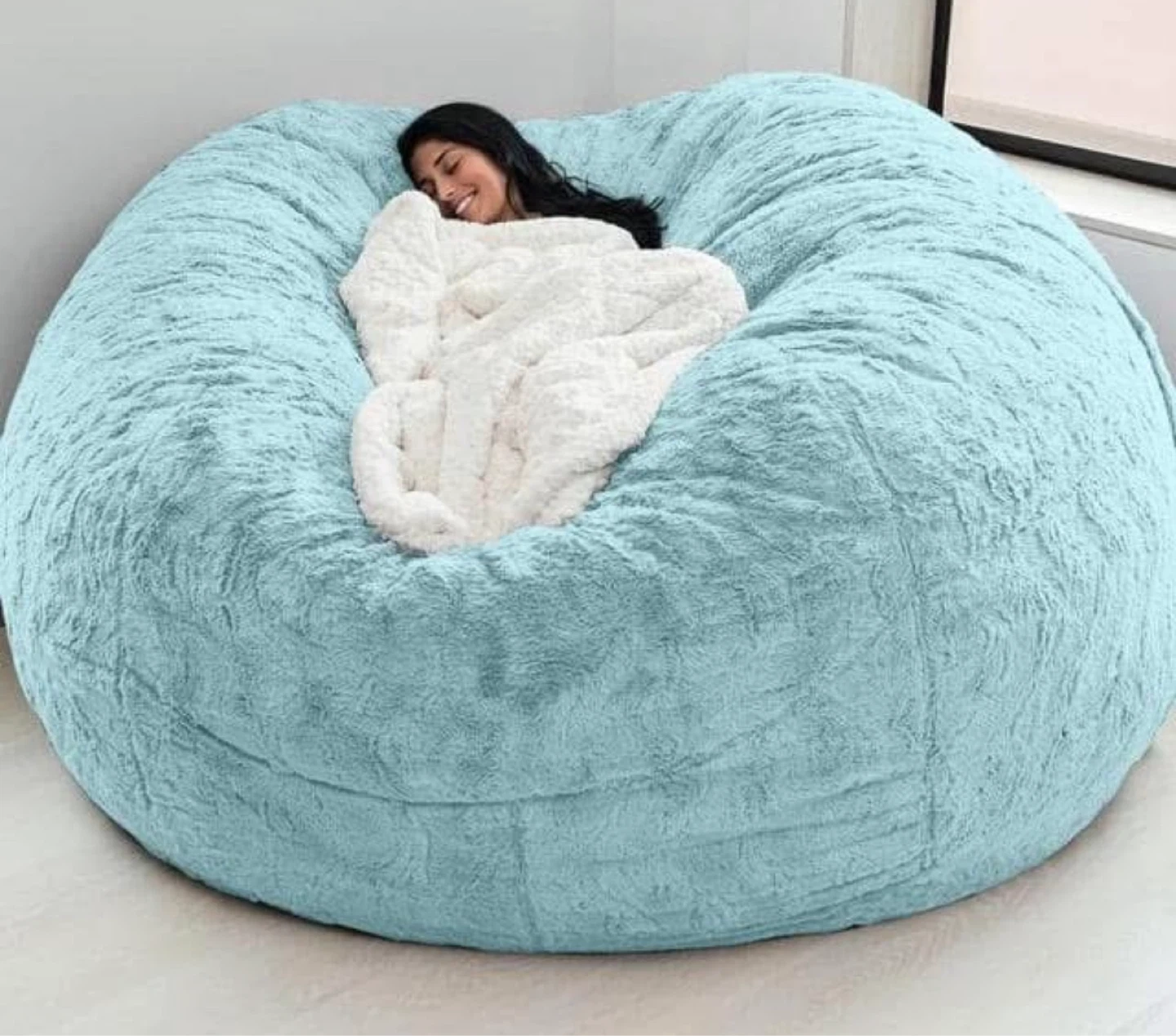 Light blue faux fur XL bean bag cover